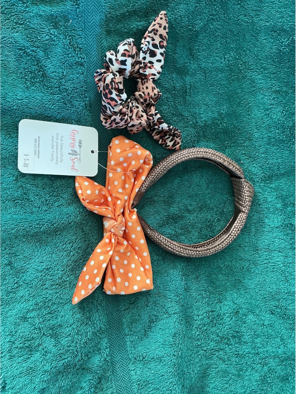 Set of 3 Pretty Little Things Hair Accessories - Leopard Print Scrunchie, Orange